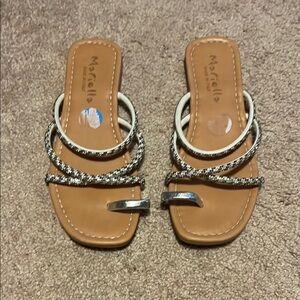 Silver and Tan Sandals with Elegant Straps